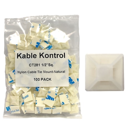 Kable Kontrol Kable Kontrol Adhesive Cable Tie Mounts, 1/2" Sq, Natural Nylon, PK100 CT281